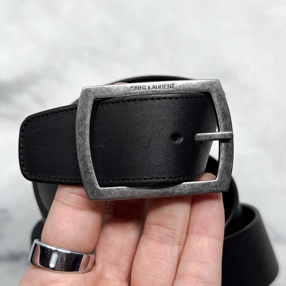 Saint Laurent Oak 100 Buckle Strappy Square Toe Sandal Block Heels Glam Black 36 - Picture 4 of 15